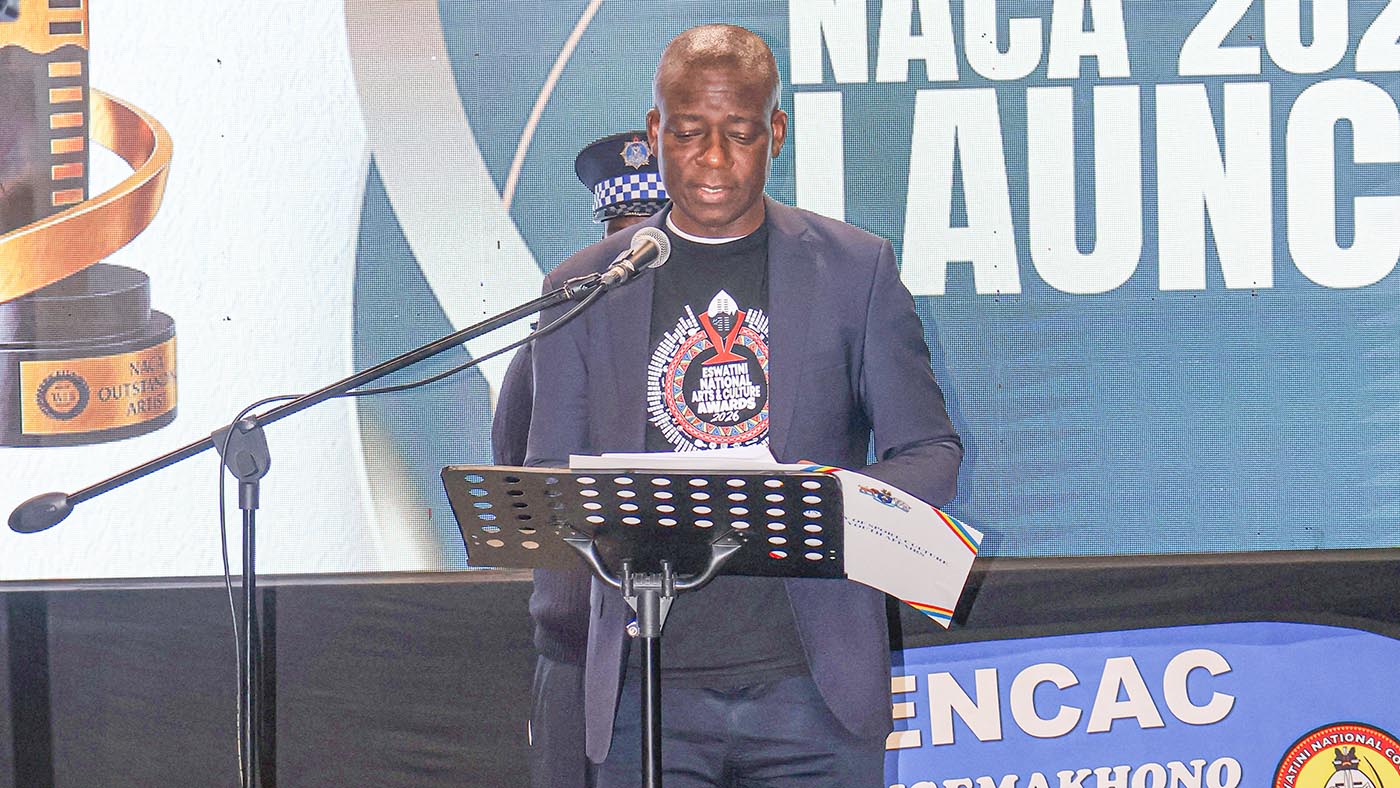 Minister for Sports, Culture and Youth Affairs Bongani Nzima making his remarks during the launch.